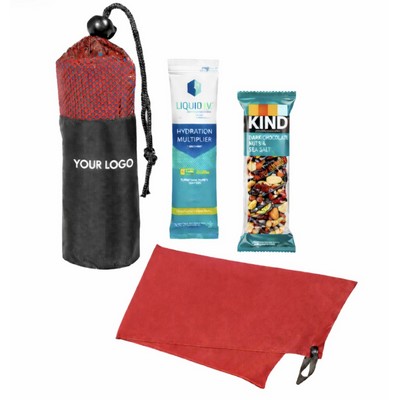 Cooling Towel In Mesh Pouch with Liquid IV & KIND Bar