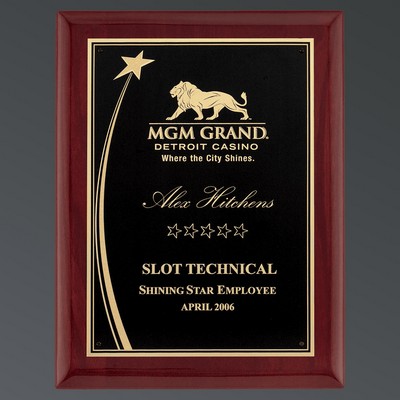 Premium Rosewood Piano Finish Shooting Star Plaque, Black Plate w/Florentine, Large (9"x12")