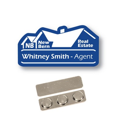 Name Badge -Custom Shape-Royal Blue Plastic Laser Etches To White