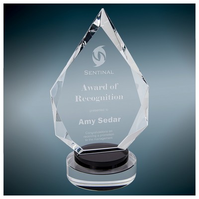 Diamond Facet Crystal on Multi-Level Black/Clear Round Base, Small (4-3/4"x8-1/4"H)