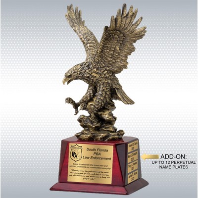 14.5" Antique Gold Landing Eagle Trophy Award on Rosewood Base