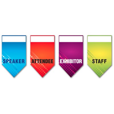 USA Made Synthetic Paper Badge Ribbon Full-Color (2"x3.5") Tall Rectangle Pointed Bottom