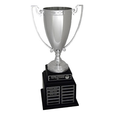 20 ½" Perpetual Trophy w/13" Silver Cup on Black Base & 48 Plates