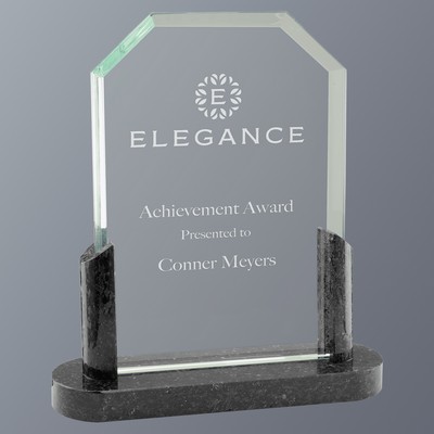 Clip Corners Glass with Black Marble Base, Small (6-1/4"x7"H)