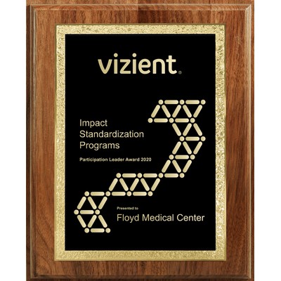 6" x 8" Genuine Walnut Step-Edge Plaque w/ Gold Laser Engraved Florentine Plate