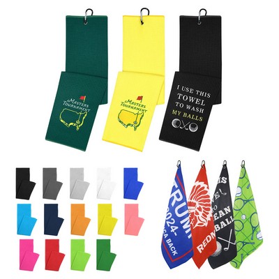 Portable Golf Ball Waffle Weave Golf Towel Cleaner Sports Towel with Hook