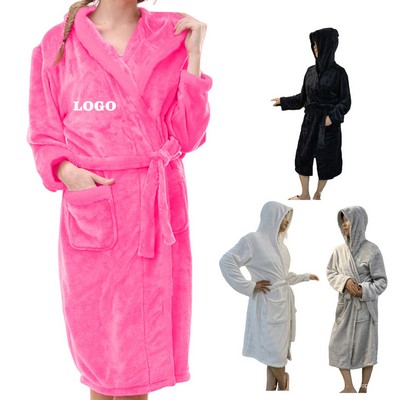 Flannel Hooded Kimono Bath Robe