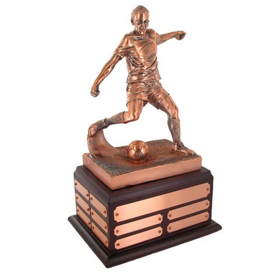 13 ½" Antique Bronze Male Soccer Perpetual Trophy w/Engraving Plates